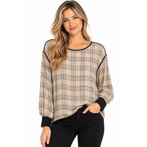 Tory Burch Blouse Size 4 Plaid Grid Print 100% Silk Long Sleeve Top Classic